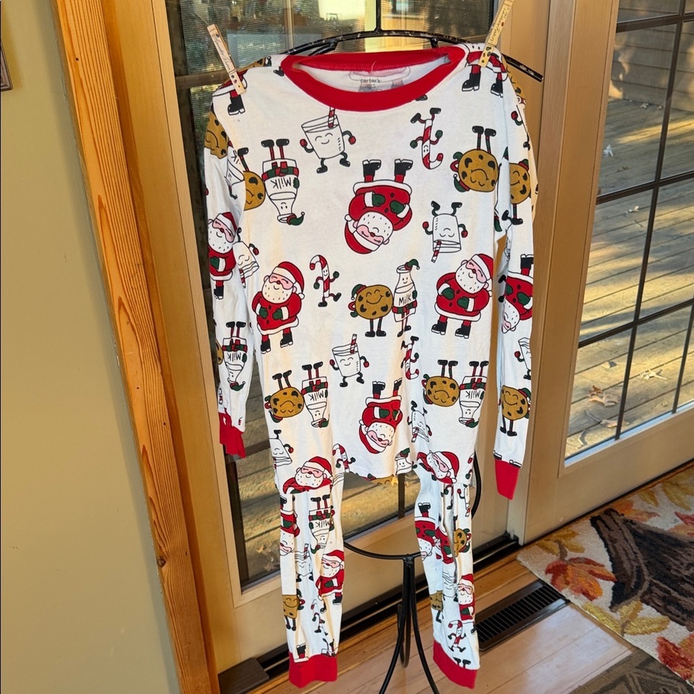 Carters Womens Christmas Pajama Set Santa Milk Cookies White Red Long Sleeve